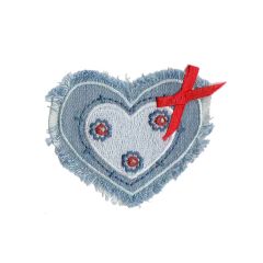 Applikation Herz Jeans mit roter Schleife - 5 Stück
