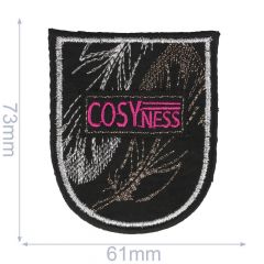 Applikation COSYNESS rosa/schwarz Wappen mit Federn - 5Stk
