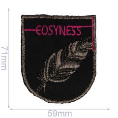 Applikation COSYNESS Wappen schwarz-rosa mit Feder - 5Stk