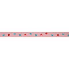 Gummiband rosa mit blauen und roten Sternen 20-40mm - 10m